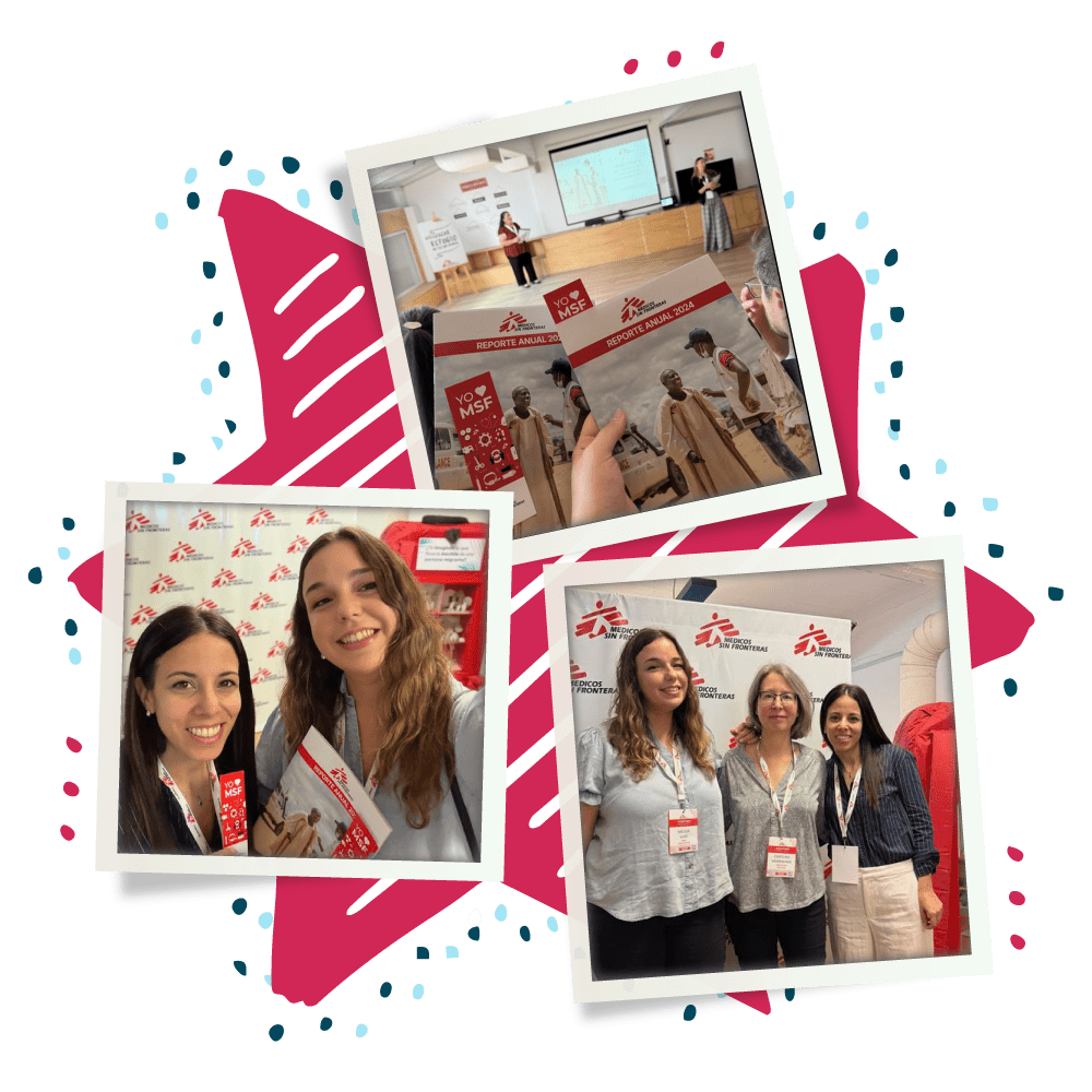 Collage of photos showing Terra team members participating in humanitarian and professional events, including presentations and collaborations with organizations such as Doctors Without Borders.